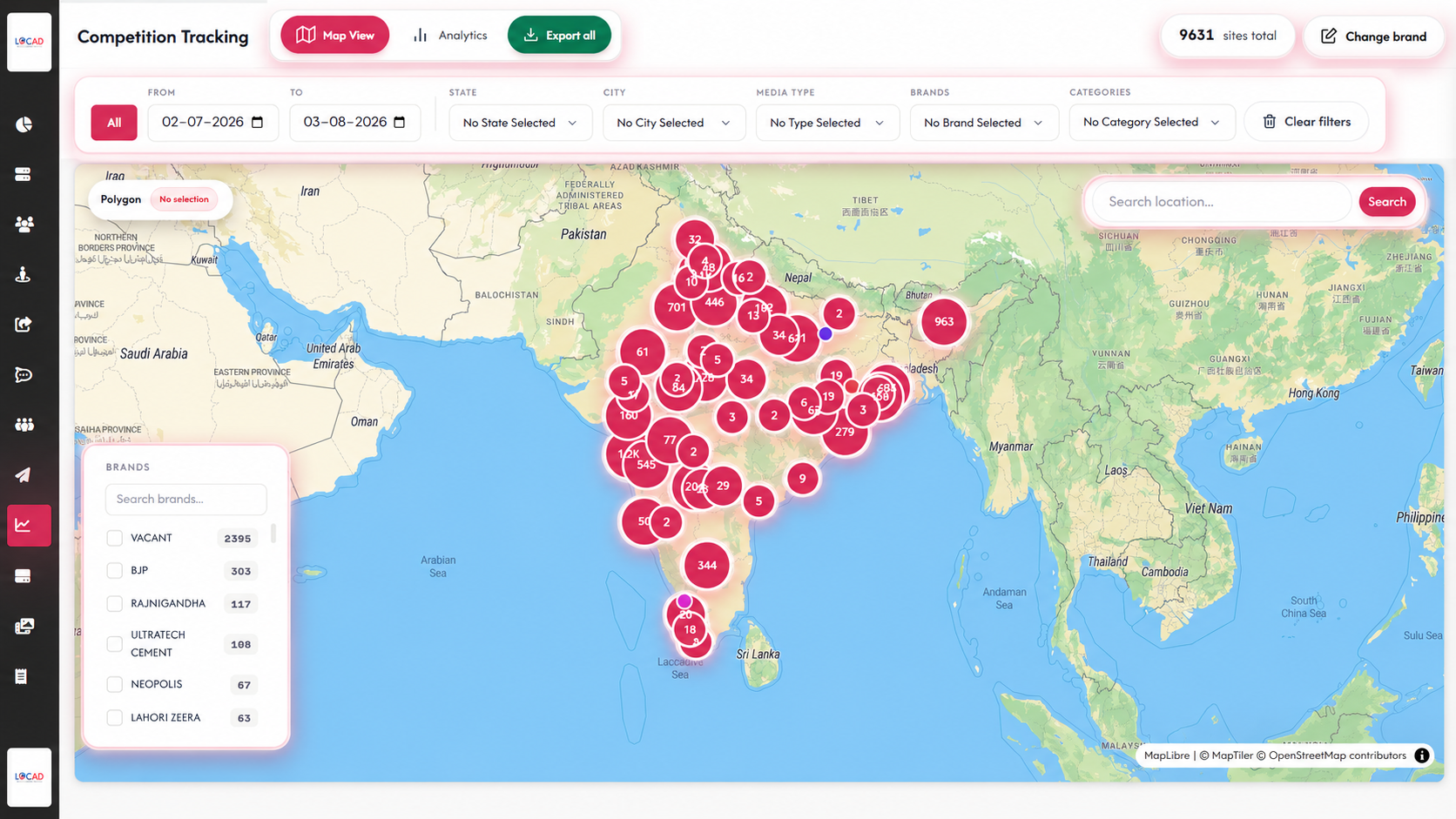 LOCAD competition tracking map dashboard